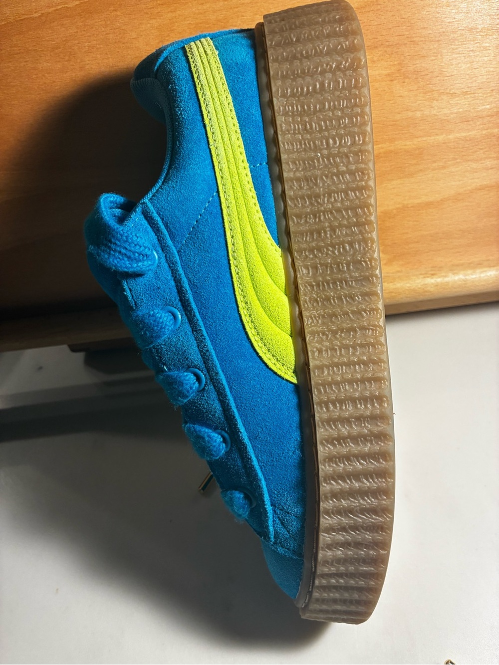 FENTY Women's Bright Blue Suede Platform Sneakers - Picture 2 of 10